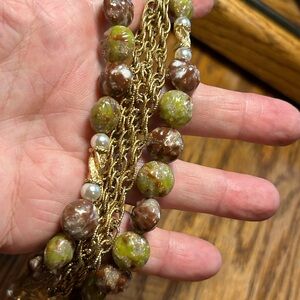 Kramer Elegant Gold and Brown Lucite Faux Pearl Multi Strand Bracelet 7.5 inche